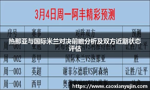 热那亚与国际米兰对决前瞻分析及双方近期状态评估